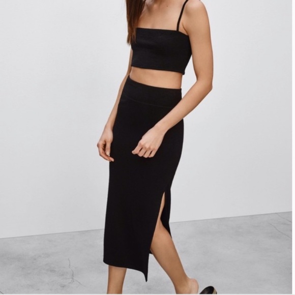 Aritzia Dresses & Skirts - Aritzia Wilfred Free SHIELDS Skirt Black Midi Length Jersey Thigh Slit Skirt